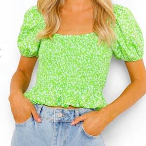 Boohoo Floral Shirred Puff Sleeve Crop Top Size 4 Small